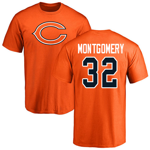 Chicago Bears Men Orange David Montgomery Name and Number Logo NFL Football #32 T Shirt